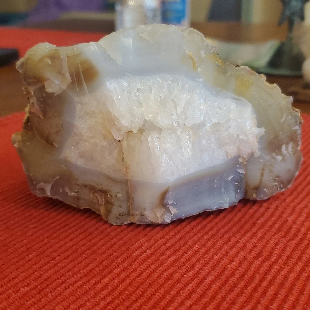 Stunning Multi-Color Druzy Banded Agate Chalcedony with Quartz Crystal Center - Picture 6 of 6